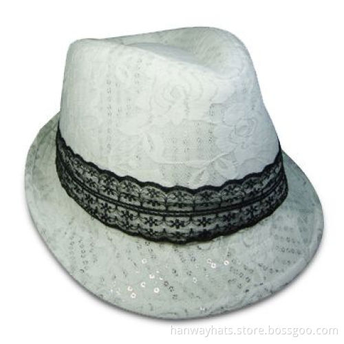 Women's Fashion Sequins Fedora Hat with Black Lace Band Trim, Customized Colors are Welcome